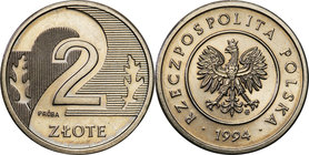 Collection - Nickel Probe Coins
POLSKA / POLAND / POLEN / PATTERN

III RP. PROBE Nickel 2 zlote 1994, nominał 
Piękny, menniczy egzemplarz.Fischer...