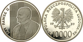 Coins Poland People Republic (PRL)
POLSKA / POLAND / POLEN

PRL. 10.000 zlotych 1989 Pope John Paul II Kratka 
Piękny, menniczy egzemplarz. Delika...