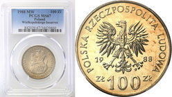 Coins Poland People Republic (PRL)
POLSKA / POLAND / POLEN

PRL. 100 zlotych 1988 Powstanie Wielkopolskie PCGS MS67 (2 MAX) 
Druga najwyższa nota ...