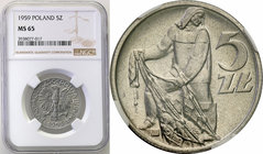 Coins Poland People Republic (PRL)
POLSKA / POLAND / POLEN

PRL. 5 zlotych 1959 Rybak aluminum NGC MS65 
Piękny menniczy egzemplarz. Rzadsza monet...