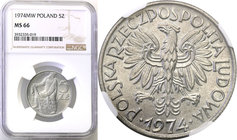 Coins Poland People Republic (PRL)
POLSKA / POLAND / POLEN

PRL. 5 zlotych 1974 Rybak NGC MS66 
Wspaniały, menniczy egzemplarz. Rzadsza w takim st...
