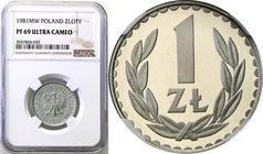 Coins Poland People Republic (PRL)
POLSKA / POLAND / POLEN

PRL. 1 zloty 1981 NGC PF69 CAMEO (MAX) 
Najwyższa nota gradingowa na świecie.Moneta wy...