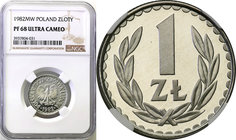 Coins Poland People Republic (PRL)
POLSKA / POLAND / POLEN

PRL. 1 zloty 1982 aluminum NGC PF68 CAMEO (2 MAX) 
Druga najwyższa nota gradingowa na ...
