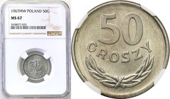 Coins Poland People Republic (PRL)
POLSKA / POLAND / POLEN

PRL. 50 groszy 1967 aluminum NGC MS67 (MAX) 
Najwyższa nota gradingowa na świecie.Idea...