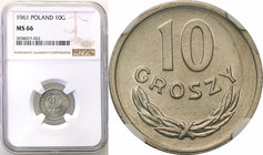 Coins Poland People Republic (PRL)
POLSKA / POLAND / POLEN

PRL. 10 groszy 1961 aluminum NGC MS66 
Piękny, menniczy egzemplarz.Fischer OB 031
Wag...