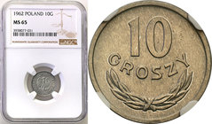 Coins Poland People Republic (PRL)
POLSKA / POLAND / POLEN

PRL. 10 groszy 1962 aluminum NGC MS65 
Idealnie zachowana moneta. Połysk. Fischer OB 0...