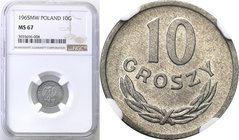Coins Poland People Republic (PRL)
POLSKA / POLAND / POLEN

PRL. 10 groszy 1965 aluminum NGC MS67 (2 MAX) 
Druga najwyższa nota gradingowa na świe...