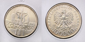 Polish collector coins after 1990
POLSKA / POLAND / POLEN

III RP. 100.000 zlotych 1990 Solidarity typ B 
Wariant bez L pod 1990.Piękny, menniczy ...