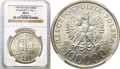 Polish collector coins after 1990
POLSKA / POLAND / POLEN

III RP. 100.000 zlotych 1990 Solidarity typ B, NGC MS67 
Wariant bez L pod 1990.Wyśmien...