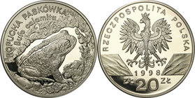 Polish collector coins after 1990
POLSKA / POLAND / POLEN

III RP. 20 zlotych 1998 Ropucha Paskówka 
Menniczy egzemplarz, rzadsza moneta.Fischer K...
