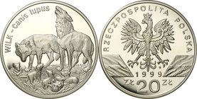 Polish collector coins after 1990
POLSKA / POLAND / POLEN

III RP. 20 zlotych 1999 Wilki 
Menniczy egzemplarz. Rzadsza moneta.Fischer K (20) 018
...
