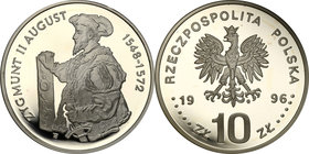 Polish collector coins after 1990
POLSKA / POLAND / POLEN

III RP. 10 zlotych 1996 Zygmunt II August, półpostać 
Menniczy egzemplarz. Rzadka monet...