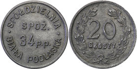 COLLECTION coins Cooperative Military ex. Wojciech Jakubowski
Biała Podlaska - 20 groszy Cooperative Grocers 34 Regiment infantry 
Bardzo ładny, świ...