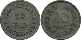 COLLECTION coins Cooperative Military ex. Wojciech Jakubowski
Grudziądz - 20 groszy Cooperative 64 Regiment infantry 
Atrakcyjny egzemplarz. Patyna....