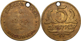 COLLECTION coins Cooperative Military ex. Wojciech Jakubowski
Brodnica - 5 zlotych Cooperative soldier 67 Regiment infantry (c.a) 
Moneta z otworem ...