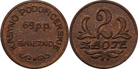 COLLECTION coins Cooperative Military ex. Wojciech Jakubowski
Gniezno - 2 zlote Casino Officers 69 Regiment infantry - RARE 
Bardzo rzadki nominał. ...