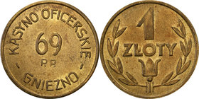 COLLECTION coins Cooperative Military ex. Wojciech Jakubowski
Gniezno - 1 zloty Casino Officers 69 Regiment infantry 
Pięknie zachowany egzemplarz. ...