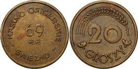 COLLECTION coins Cooperative Military ex. Wojciech Jakubowski
Gniezno - 20 groszy Casino Officers 69 Regiment infantry 
Pięknie zachowane. Połysk.Ba...