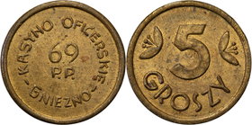 COLLECTION coins Cooperative Military ex. Wojciech Jakubowski
Gniezno - 5 groszy Casino Officers 69 Regiment infantry (c.a.) - Rzadki 
Piękny stan z...