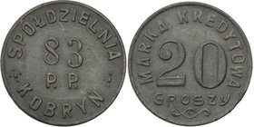 COLLECTION coins Cooperative Military ex. Wojciech Jakubowski
Kobryń - 20 groszy Cooperative 83 Regiment infantry 
Bardzo ładnie zachowane. Patyna.B...