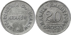 COLLECTION coins Cooperative Military ex. Wojciech Jakubowski
Krakow / Cracow - 20 groszy Cooperativea 8 Regiment Ułanów, Gruby krążek 
Wybite na zn...