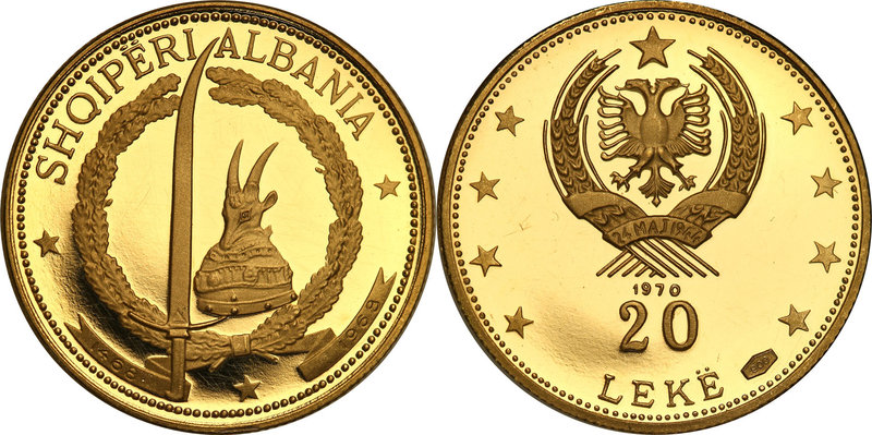 Albania
Albania. 20 leke 1968 
Pięknie zachowany egzemplarz. Kilka mikrorysek ...