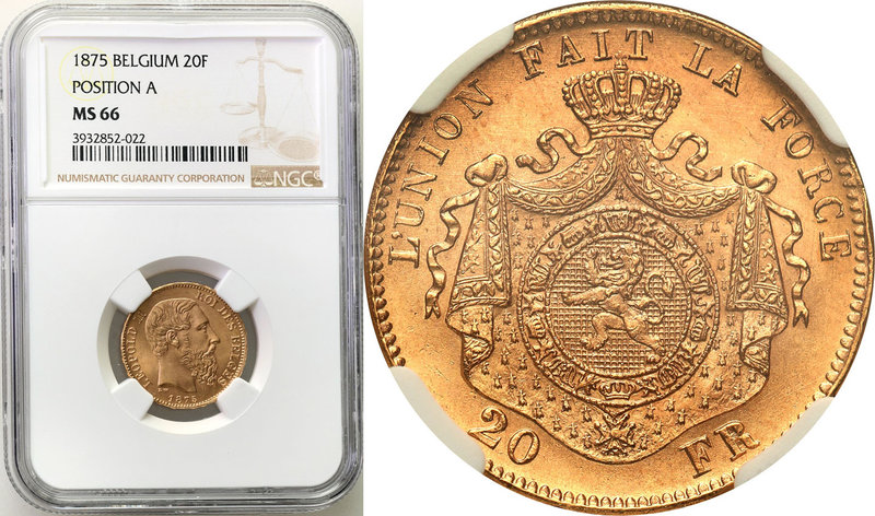 Belgium
Belgium. 20 francs 1875 NGC MS66 (2 MAX) 
Druga najwyższa nota grading...
