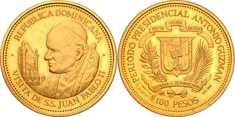 Dominican Republic
Dominikana. 100 pesos 1979 Visit of Pope John Paul II 
Menn...