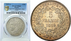 France
France. 5 francs 1849 A, Paryż PCGS MS62 
Doskonale zachowany egzemplarz, intensywny połysk menniczy. Piękna złotawa patyna. Gadoury 719
Wag...