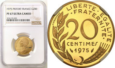 France
France. PIEFORT 20 centimes 1975 NGC PF67 ULTRA CAMEO 
Idealnie zachowana moneta wybita stemplem lustrzanym. Zaledwie 44 sztuki trafiły do ob...