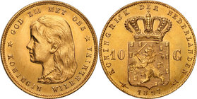 Netherlands
Holandia. Wilhelmina (1890-1943). 10 Guldenów 1897 
Piękny zachowany egzemplarz. Nieznacznie przetarty awers.Friedberg 347
Waga/Weight:...
