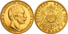 Germany / Prussia
Germany, Prusy. Wilhelm II. 20 mark 1907 A, Berlin 
Pięknie zachowana moneta.Friedberg 3831
Waga/Weight: 7,98 g Au .900 Metal: Śr...