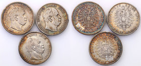 Germany / Prussia
Germany, Prusy. 5 mark 1875-1876, group 3 pieces 
Zestaw 3 monet. Patyna.Jaeger 97
Waga/Weight: Ag Metal: Średnica/diameter: 
St...