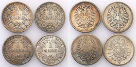 Germany / Prussia
Germany, Kaiserreich. 1 mark 1878-1883, group 4 coins 
Patyna. 
Waga/Weight: Ag Metal: Średnica/diameter: 
Stan zachowania/condi...