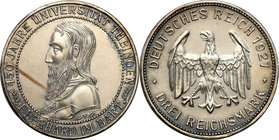 Germany / Prussia
Germany. Weimar, 3 mark 1927 F, Uniwersytet Tubingen 
Patyna, piękne detale. Delikatnie przetarte tło.Rzadka moneta.
Waga/Weight:...