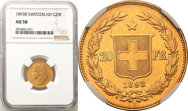 Switzerland
Switzerland. 20 francs 1893 B NGC AU58
Bardzo ładny egzemplarz z z...