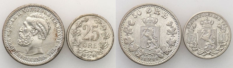 Sweden
Sweden, Oskar II (1872-1907). 25 i 50 ore 1898, Kongsberg 
50 ore nakła...