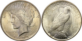 United States / USA
USA. $ Dollar 1923 Philadelphia Peace 
Piękny połysk menniczy, kilka drobnych rysek. Delikatna patyna.
Waga/Weight: 26,72 g Ag ...