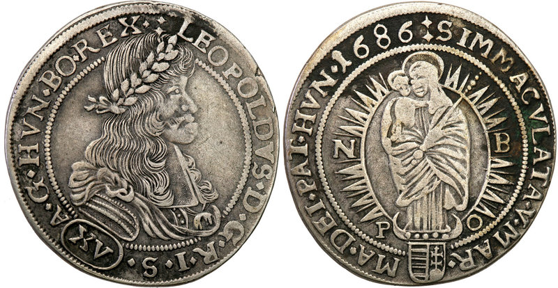 Hungary
Hungary, Leopold I (1658-1705), 15 krajcar 1686 NB, Nagybanya 
Ciemna ...