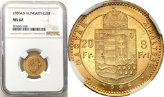 Hungary
Hungary. 20 francs 1886 = 8 forint KB, Kremnica NGC MS62 (2 MAX) 
Druga najwyższa nota gradingowa na świecie.Wspaniale zachowany, menniczy e...