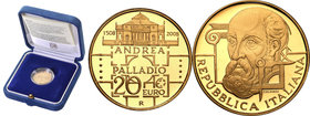 Italy
Italy. 20 Euro 2008 Andrea Palladio 
Idealnie zachowana moneta wybitastemplem lustrzanym.W zestawie oryginalne pudełko wrazz certyfikatem aute...