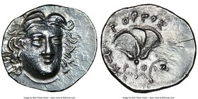 MACEDONIAN KINGDOM. Perseus (179-168 BC). AR drachm (16mm, 2.65 gm, 11h). NGC MS 4/5 - 4/5. Pseudo-Rhodian, Greek mercenaries issue, ca. 175-170 BC, E...