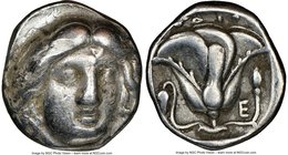 CARIAN ISLANDS. Rhodes. Ca. 340-305 BC. AR didrachm (17mm, 2h). NGC Choice Fine. Head of Helios facing, turned slightly right, hair parted in center a...