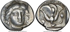 CARIAN ISLANDS. Rhodes. Ca. 340-316 BC. AR didrachm (20mm, 12h). NGC Choice Fine. Head of Helios facing slightly right / POΔION, rose with bud to righ...