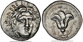 CARIAN ISLANDS. Rhodes. Ca. 250-205 BC. AR didrachm (21mm, 2h). NGC XF. Ca. 250-230 BC, Mnasimaxus, magistrate. Radiate head of Helios facing, turned ...