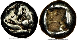 LYDIAN KINGDOM. Walwet (ca. 610-561 BC). EL 1/12th stater or hemihecte (8mm, 1.16 gm). NGC VG 4/5 - 4/5. Lydo-Milesian standard. Sardes mint. Head of ...