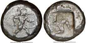 PAMPHYLIA. Aspendus. Ca. mid-5th century BC. AR stater (18mm, 9h). NGC Choice Fine. Helmeted nude hoplite warrior advancing right, shield on left arm ...