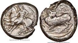CILICIA. Celenderis. Ca. 425-350 BC. AR stater (19mm, 10h). NGC VF. Persic standard, ca. 425-400 BC. Youthful nude male rider, reins in right hand, ke...