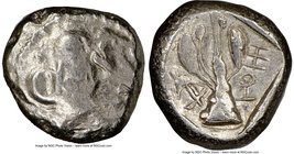 CYPRUS. Uncertain mint. Ca. early 5th century BC. AR stater (19mm, 5h). NGC VF. Ram walking left; ankh superimposed above, RA (Cypriot) below / Laurel...