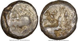 CYPRUS. Uncertain mint. Ca. early 5th century BC. AR stater (17mm). NGC Fine. Ram walking left; ankh superimposed above, RA (Cypriot) below / Laurel b...
